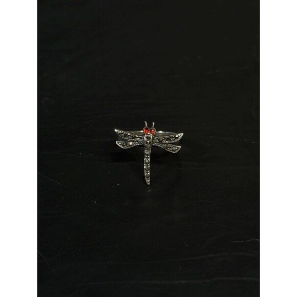 Unbranded Jewelry - Sterling Silver Garnet Marcasite Dragonfly Ring Size 6.75